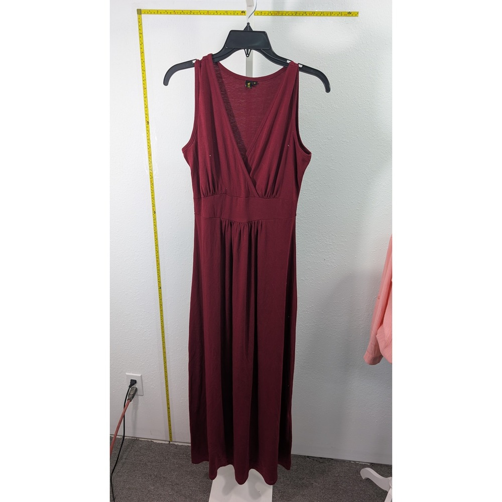 WOOSEA Womens Burgundy V Neck Sleeveless Empire Waist Maxi Dress Size Medium